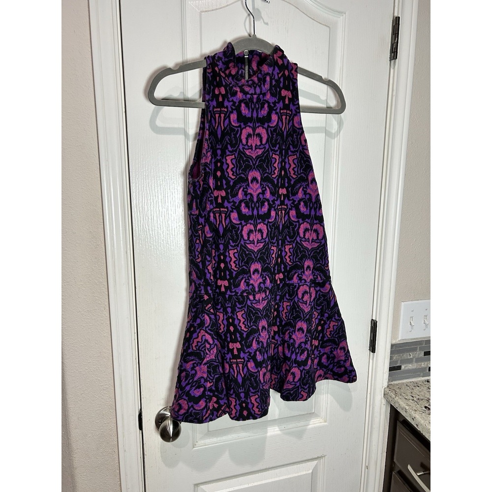 Free People Sleeveless Mock Neck Mini Dress-Short-Black Purple Pink-XS - Picture 2 of 5